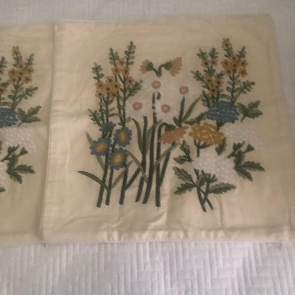 Two Embroidered decorative pillow covers without inserts